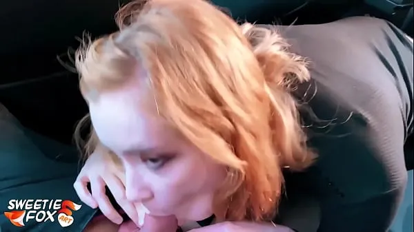 Büyük Redhead Suck Dick Taxi Driver and Cum Swallow in the Car - POV toplam Video