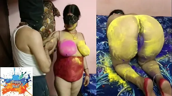 Big Chhinar played holi with young mother-in-law's chicks total Videos