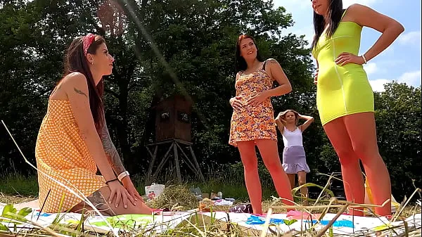 Big Sexy and Hot Shaved Pussy Girls in Flirty Sundress Short Skirts Playing Games. Beautiful Big Tits Big Ass Girls Party Outdoors by Playing Games and Trying Panties and NO PANTIES total Videos