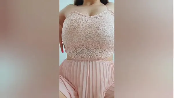 Big Young cutie in pink dress playing with her big tits in front of the camera - DepravedMinx total Videos